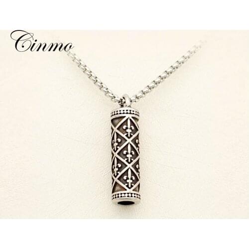 Cinmo Vintage Rune Scroll Viking Necklace Lace Cylinder Shape Stainless Steel Necklaces For Men Women Fashion Jewelry Gift