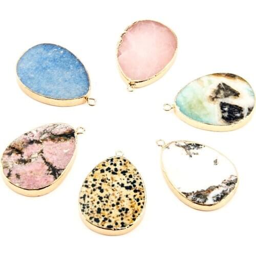 Natural Semi Precious Stone Pendant Egg Shape Hemming Simplicity Making Necklaces, Bracelets And Earrings For DIY 52x35x8mm