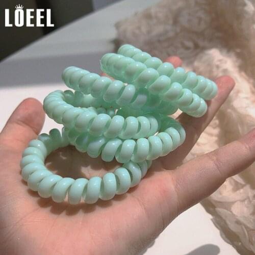 10Pcs/Pack Women Light Green Telephone Wire Rubber Bands Stretchy Non-mark Spiral Coil Ropes Wrist Elastic Solid Color Hair Ties