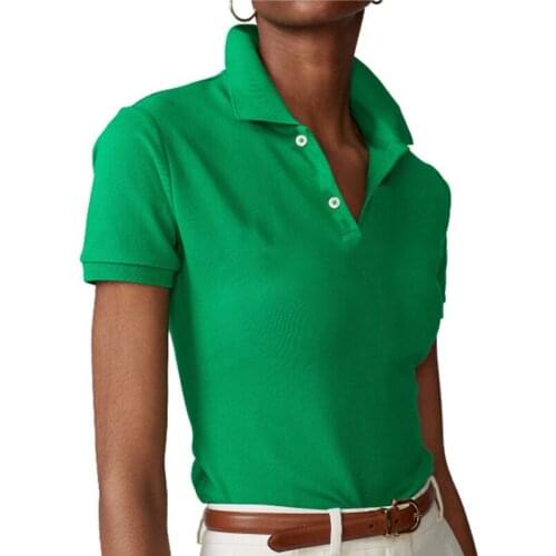 High Quality New Summer Brand Womens Short Sleeve Polos Shirts 100% Cotton Casual Ladies Lapel Tees Fashion Slim Female Tops