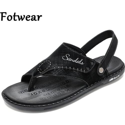 Summer Sandals Men Breathable Outdoor Beach Slides Slip On Leather Leisure Shoes Waterproof Men Shoes Lightweight Sandalias