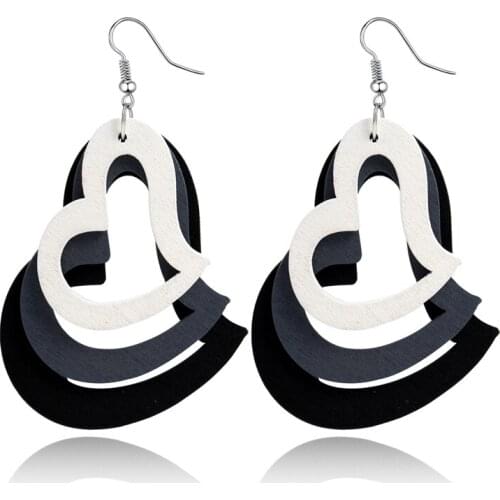 1Pair Boho Indian Woman Africa Irregular Heart Earrings For Women Jewelry Three layers Wood Dangel Big Earings Maxi Earring E614