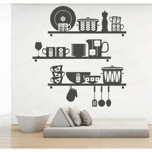 Nordic Kitchen Shelves Wall Sticker Kitchen Dinning Room Kitchen Tool Wall Decal Mess Canteen Cooker Cooking Bedroom Decor WL201