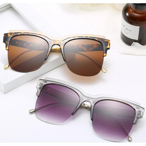 New Trendy Half Frame Cat Eye Sunglasses Women Brand High Quality Eyeglasses Street Beat Shopping Oculos De Sol Gafas UV400