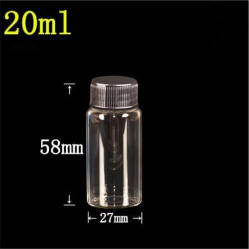 50 pcs 27x58x14 mm Glass Bottles With Black Screw Plastic Cap DIY 20 ml Jars Containers New Arrival