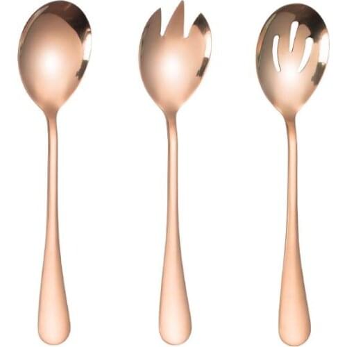 3PCS Stainless Steel Salad Spoons Fork Cutlery Unique Colorful Dessert Spoon Fork Distributing Service Spoon Kitchen Gadget Sets