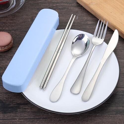 4 Pcs Flatware Portable Chopsticks Fork Spoon Knife Travel Cutlery Set Portable Silverware Reusable Utensil Kitchenware with Box