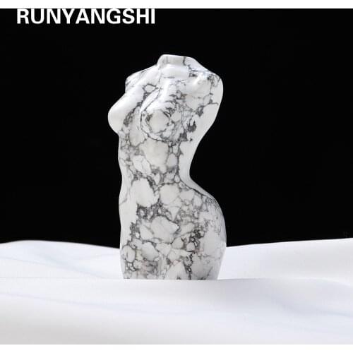 1PC Natural crystal Gem Howlite Crystal carving ornaments Healing White turquoise Female model Nude art Fengshui