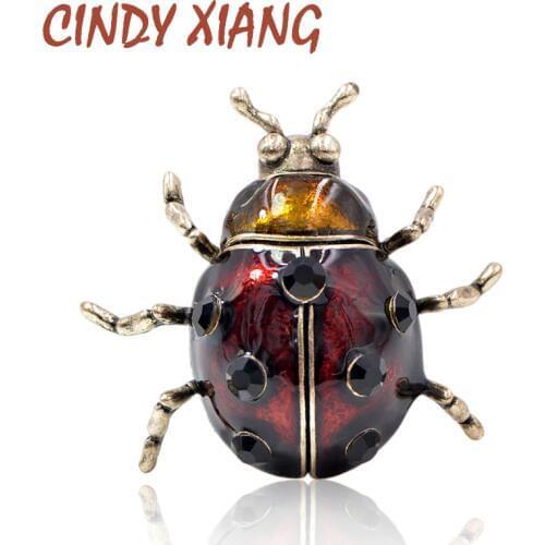 CINDY XIANG Big Cute Wine Red Color Beetle Brooches for Women Vintage Bugs Brooch Pin Fashion Suit Accessories High Quality Gift