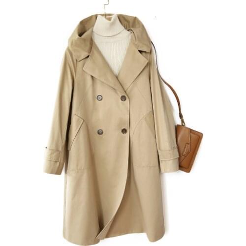 High quality elegant trench coat for women hooded casual fashion windbreaker feminino long section 2021 spring autumn coat femme