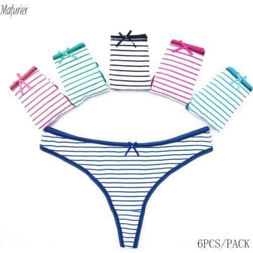 Mafurier Women Sexy Striped G-strings Thongs Women Cotton Underwear Lingeries Ladies Soft Panties Tangas T-back 6Pcs /Lot M L XL