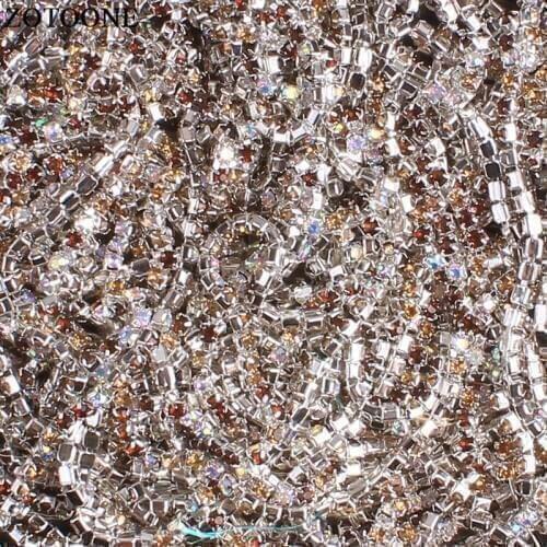 ZOTOONE Deep Light Coffee Ab Rhinestones Chain Mix Color SS10 Crystal Sew On Cup Chain For Clothing Dress Ornament Accessories E
