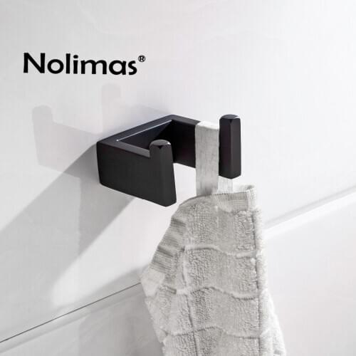 1pcs 2018 SUS 304 Stainless Steel Robe Hook Black Exquisite Matte Black Towel Hook Wall Mount Square Towel Robe Coat Hat Door Ha