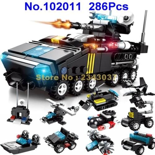 102011 286pcs 30 Changes Police Swat Armoured Vehicle Helicopter Plane Ship Submarine Building Blocks Toy
