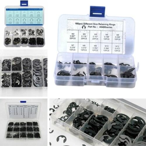 120pcs/bag black steel E-type snap ring retaining ring split washer snap ring for shaft fasteners