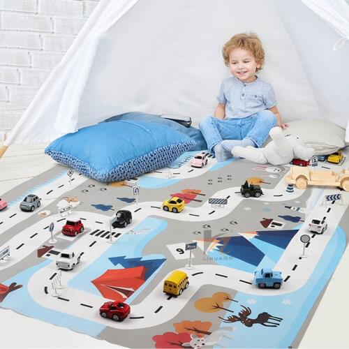 19pcs Kids City Road Playmat Taffic Carpet Highway Map Blanket City Scene Playing Crawling Game Mat with Traffic Road Signs Toy