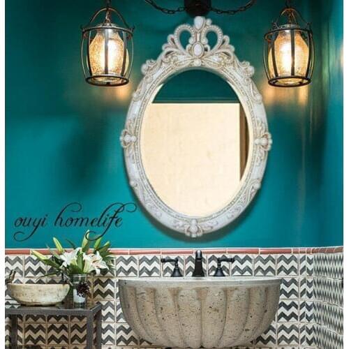 38cmx57cm European Oval Mirror Bathroom Toilet Mirror No Clothes Rack Dressing Table Hanging wall decorative mirror