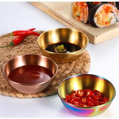 4pcs Golden Sauce Dish Appetizer Serving Tray Stainless Steel Sauce Dishes Spice Bow Kitchen Supplies Side Plates
