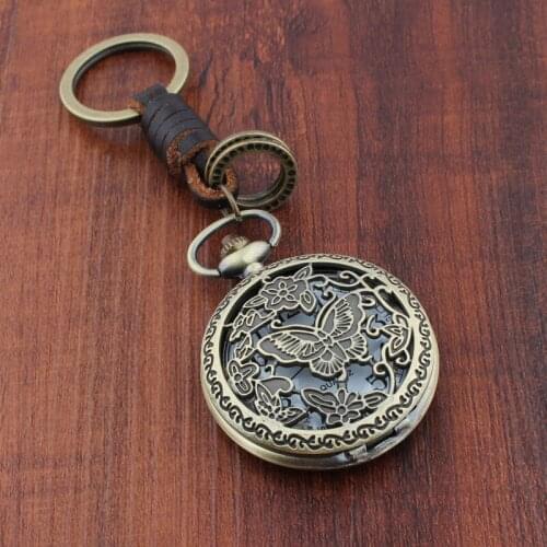 Bronze Pendant Butterfly Keychain Glittering Pocket Watch Alloy Key Chain For Women Girl Car Bag Accessories Fashion Key Ring