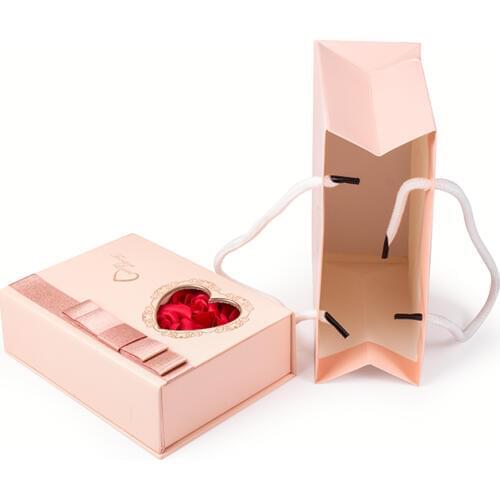 Paper custom jewelry necklace pendant gift packaging pink rose flower display box