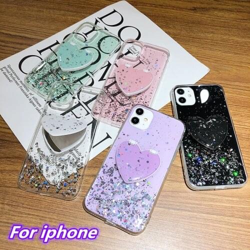 Glitter Bling Love Heart Mirror Phone Case For Iphone 11 Pro Max XR X XS Max SE 2020 8 7 6 6S Plus Drop Glue Back Cover Case