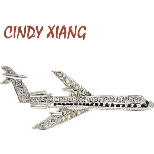 CINDY XIANG New Arrival Large Rhinestone Airplane Brooches For Women Coat Accessories Fashion Design Brooch Pin High Quality