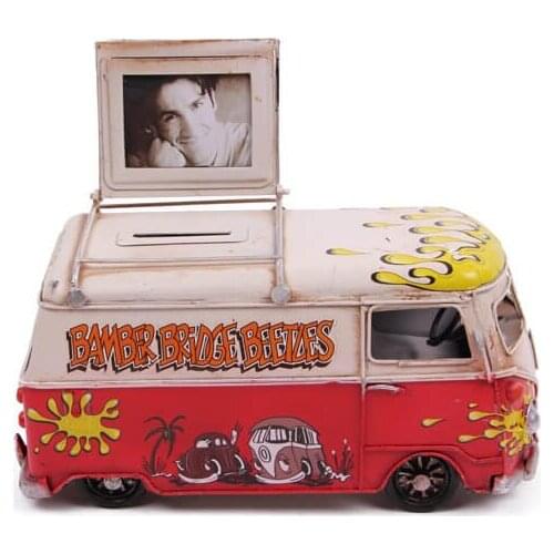 Decorative Metal Minibus Frame and Piggy Bank-Trinket, Miniature, Gift, Nostalgic,Vintage, handmade Hand Painted Quality Durable