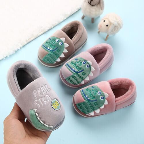 Children cotton slippers boys and girls warm soft-soled cartoon cute home shoes winter baby dinosaur cotton shoes