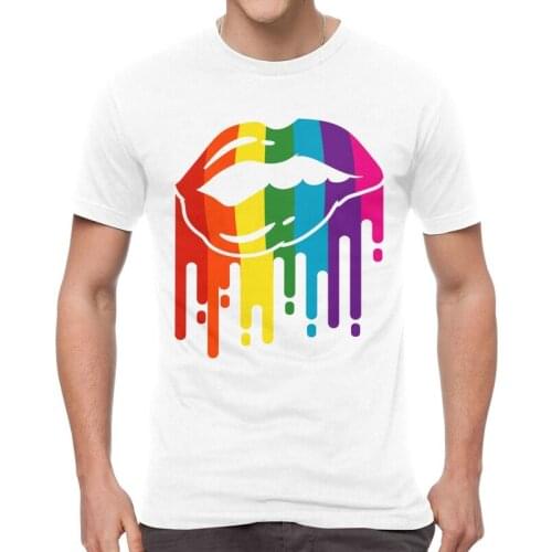 Lgbt Pan Rainbow Lips T-shirt Men Novelty T Shirts Short Sleeve Lesbian Gay Pride Bisexual Tshirts Cotton Tee Top Clothing