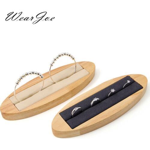 Rings Display Tray Wooden Oval Stand Showcase Earrings Bangle Jewelry Organizer Showing Plate Home & Shop Desktop Storage Holder