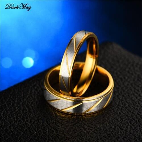 DarkMag Titanium Steel Engrave name Lovers Couple Rings Gold Wave Pattern Wedding Promise Ring For Women Men Engagement Jewelry
