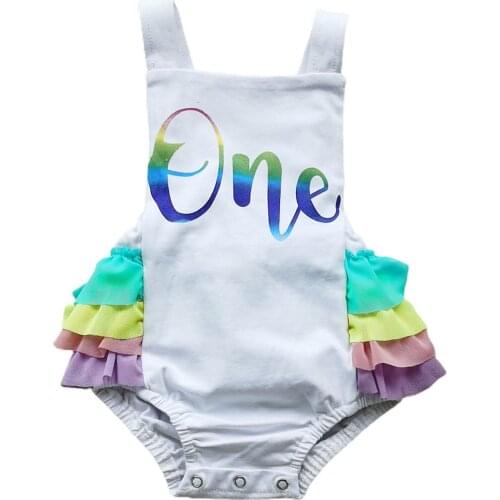 0-18M New Summer Newborn Baby Girl Clothing Cotton Letter Rainbow Printed Sleeveless Romper Infant Jumpsuit Outfit Sunsuit