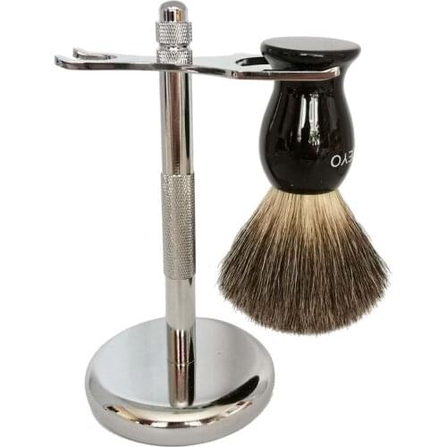TEYO Pure Badger Hair Shaving Brush and Shaving Stand Set Perfect for Wet Shave Beard Brush