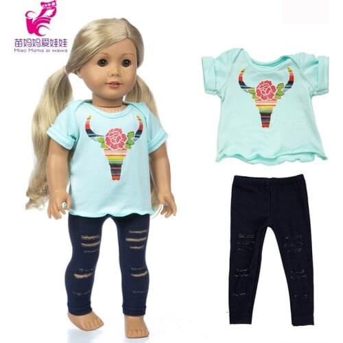 New Born Baby Doll Clothes 18 Inch Girl Doll T-shirt Short Ripped Trousers Children Gifts
