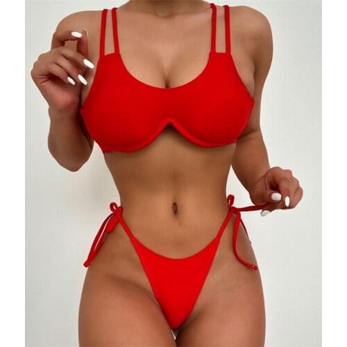 Sexy Backless String Swimwear Women 2 Pieces Set Solid Bikini 2021 Summer Bandage Swimsuit Biquini New Womens Swim Bathing Suit