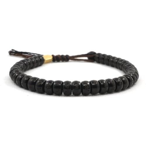 Pohier Tibetan Buddhist Handbraided Cotton Thread Lucky Knots Brass Charms Bracelet Natural Coconut Shell Beads Carved Bangle