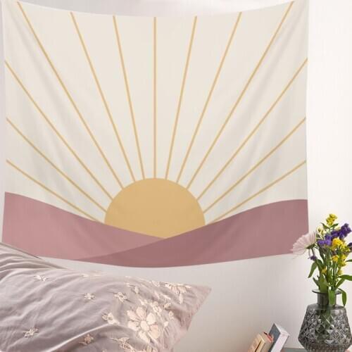 Psychedelic Sunset Mountain Tapestry Wall Hanging Pink Mountain Sunrise Wall Decor Tapestries Yoga Pad Sleeping Tapestry