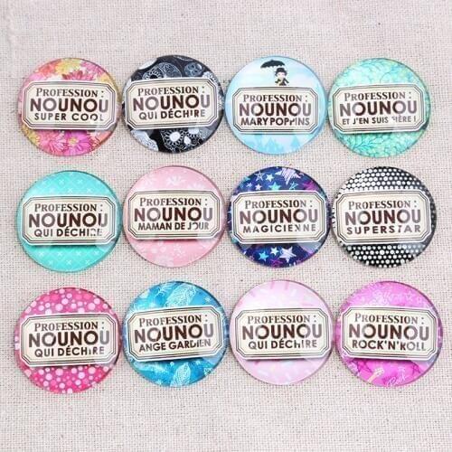 Reidgaller mixed profession nounou photo round glass cabochon 20mm 25mm 30mm diy flat back handmade jewelry findings T-40