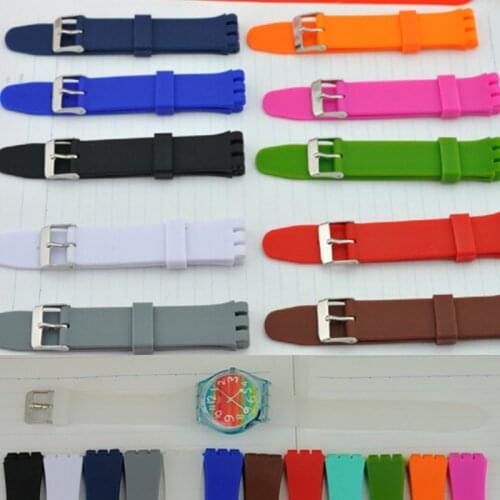 High Quality Black Orange Navy 12mm 17mm 19mm Silicone Rubber Watchband For Swatch Colorful Rubber strap Stainless Steel Buckle