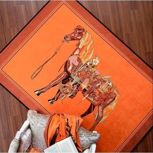 Luxury American Style Carpet Chic Horse Rug Modern Living Room Carpets Orange Color Embossing Geometric Non-Slip Floor Mats