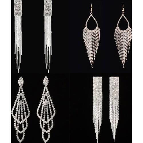 New Fashion Rhinestone Claw Chain Earrings Bridal Atmospheric Water Drop Temperament Exaggerated Tassel Earrings High-end Gift