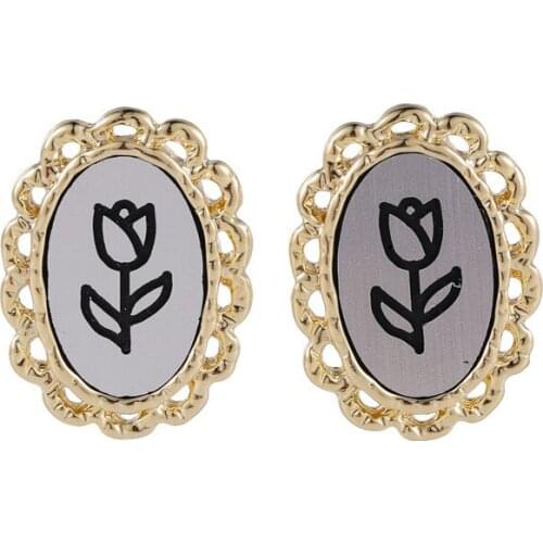 TIMEONLY Rose Printed Geometric Earring for Women Gold Color Alloy Square Oval Statement Drop Earrings Statement Jewelry Brincos