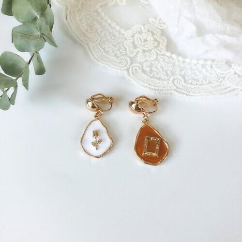 TIMEONLY Korean Style Enamel Flower Geometric Dangle Earring Asymmetry for Women Ladies Cute Earrings Statement Birthday Gifts