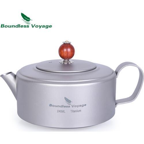Boundless Voyage Outdoor Titanium Tea Kettle with Filter Camping Coffee Water Maker For Induction Cooker with Mesh Bag Ti15135B