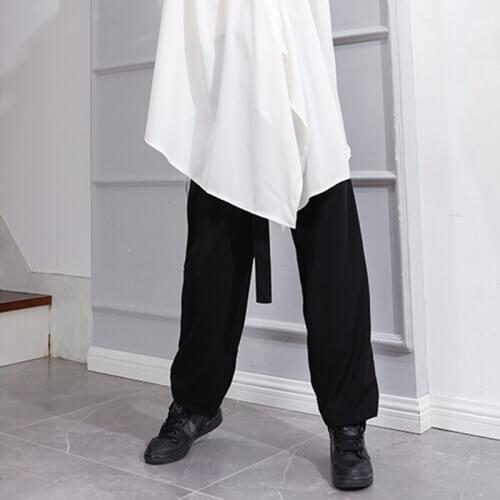 Spring and autumn mens belt casual pants trendy young hairdresser