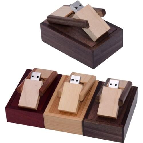 Rotatable USB 2.0 Flash drive with Box wooden Usb Pen Drive Pendrive Memory Stick usb flash drive Gift (Over 10pcs Free Logo)