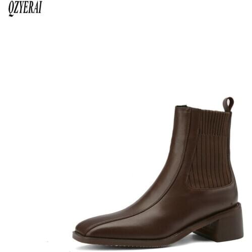 QZYERAI Ankle boots Genuine leather Female boots Womens boots Autumn winter Head layer cowhide Womens shoes Size 34-40