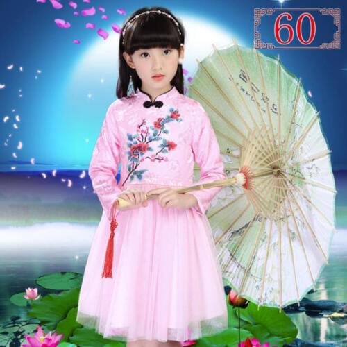Kids Cheongsam dress For girls Chinese style Flower Embroidery Children Clothing 3-14Year baby girl Wedding Party Princess Dress