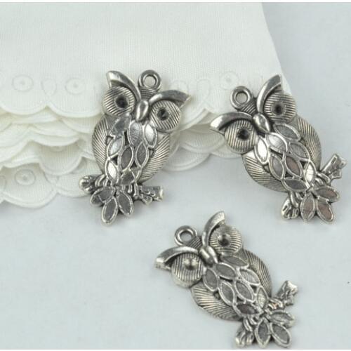 10pcs alloy Tibetan Silver Plated owl Charms Pendants for Jewelry Making DIY Handmade Craft 30*16mm D157