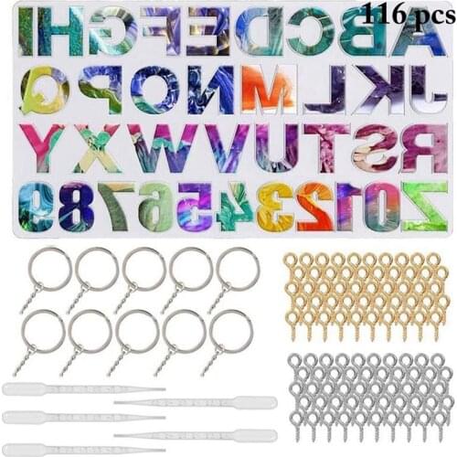 116pcs Letter Keychain Set Handmade Keychain Epoxy Resin Molds Set Alphabet Resin Mold Casting Molds for Jewelry Making DIY